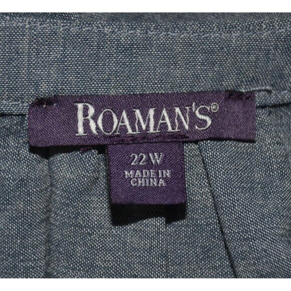 Roaman's Chambray Boho Long Bell Sleeve Pullover Lace Trim Tunic Blouse Size 22W - Picture 10 of 12